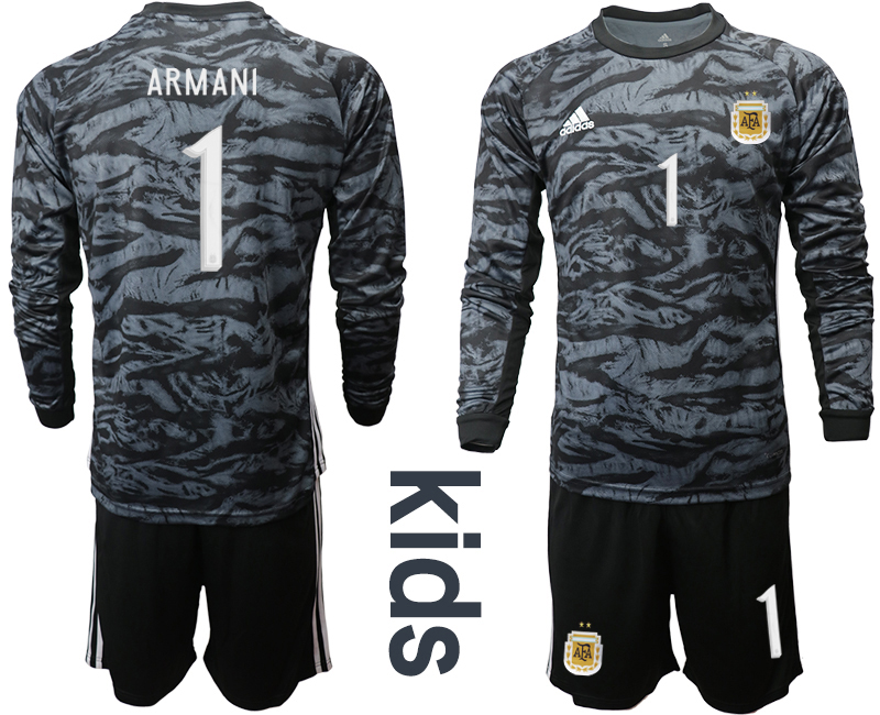 Youth 2020-2021 Season National team Argentina goalkeeper Long sleeve black #1 Soccer Jersey2